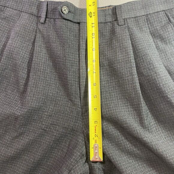 LAUREN RALPH LAUREN Wool Blend Pants Pleated Cuffed Windowpane Men Waist 35 Gray - Picture 6 of 11